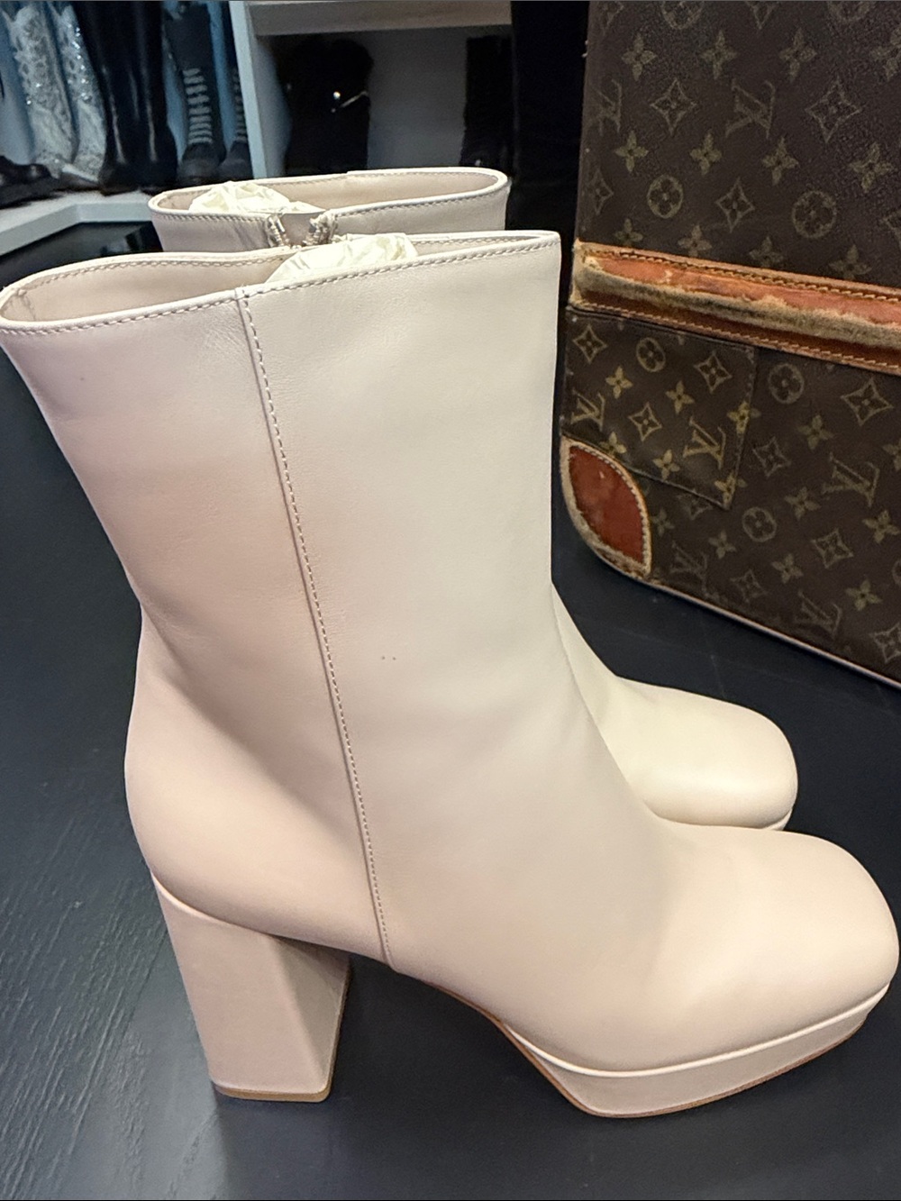 Gianvito Rossi Cream Mid-Calf Block Heel Boots